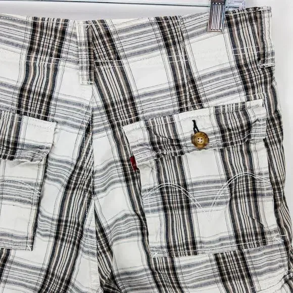 Levi’s Plaid Cargo Shorts Men’s 31x11” Relaxed Fit Cream Utility Skater Summer - Picture 10 of 12